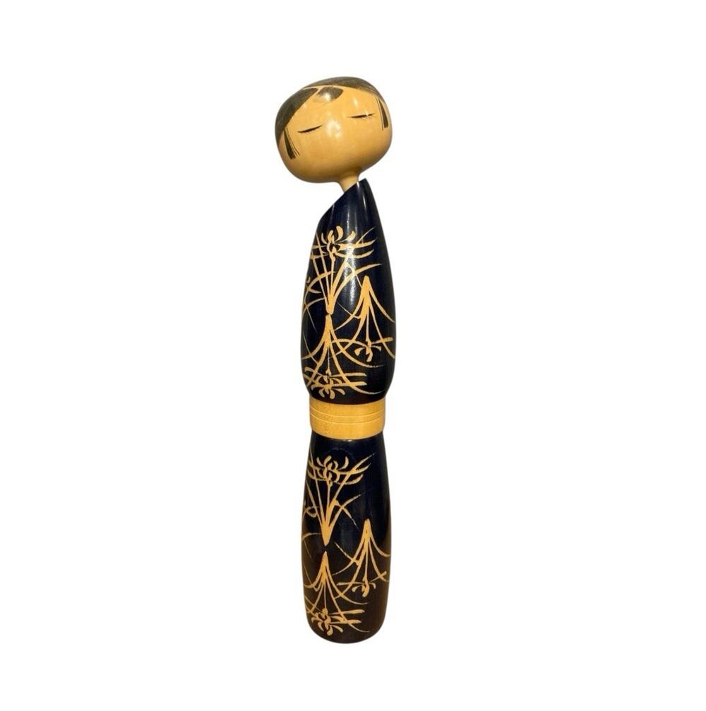 Japanese Sosaku Kokeshi Doll Cicada’s Song by Sato Suigai Vintage Blue Wood